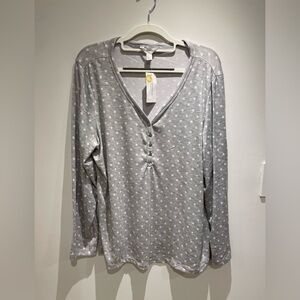 Charter Club Light Gray Polka Dot Pajama Top